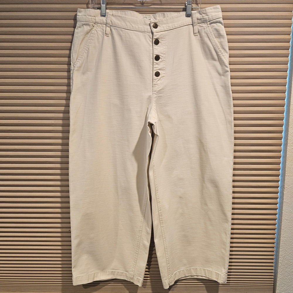 J.Crew Womens Wide Leg Crop Pants Cream Cotton Button Fly Size‎ 32 High Rise